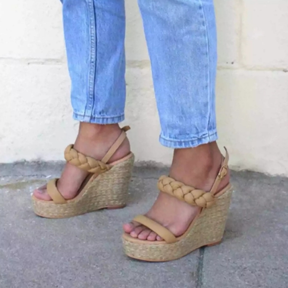 KAANAS Kendari braided wedge platform leather espadrilles sandals- NWOT